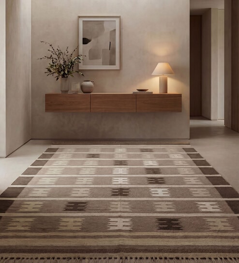 Soft Aztec Rug 6X9 ft| Beige & Leather Brown Carpet Dhurrie