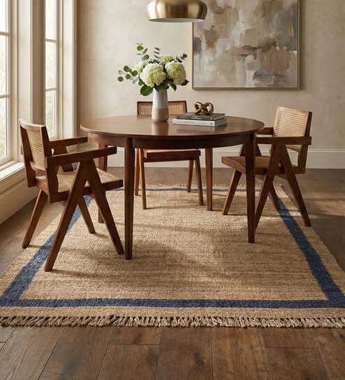 Soft Braided Rug 6X9 ft| Tan & Deep Navy Carpet Dhurrie