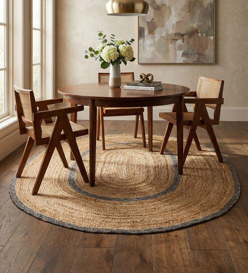 Soft Braided Rug 7X9 ft| Tan & Seaside Blue Carpet Dhurrie