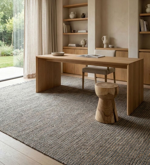 Soft Braided Rug 8X10 ft| Tan & Deep Sea Carpet Dhurrie