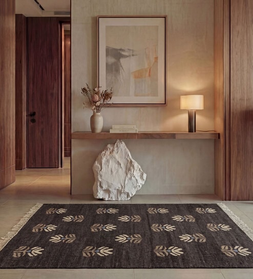 Soft Floral Rug 4'6X6'6 ft| Natural Brown Carpet Dhurrie