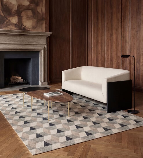 Soft Geometric Rug 4'6X7 ft| Medium Blue & White Carpet Dhurrie