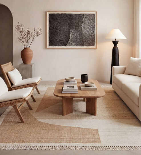 Soft Geometric Rug 5X8 ft| Tan & Natural Brown Carpet Dhurrie