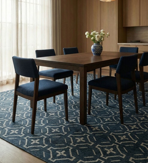 Soft Quatrefoil Rug 9X12 ft| Dark Night Blue & White Carpet Dhurrie