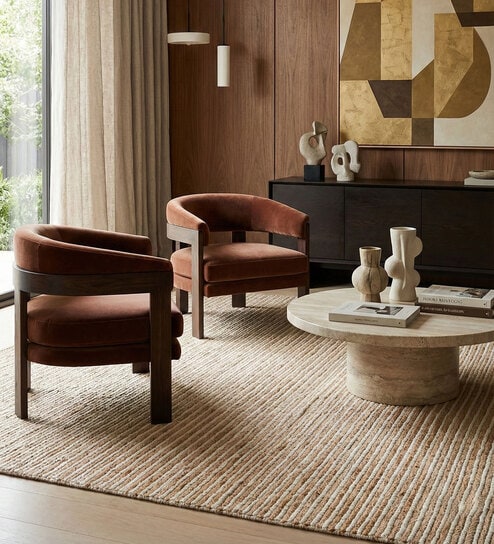 Soft Striped Rug 5X8 ft| Natural & White Carpet Dhurrie