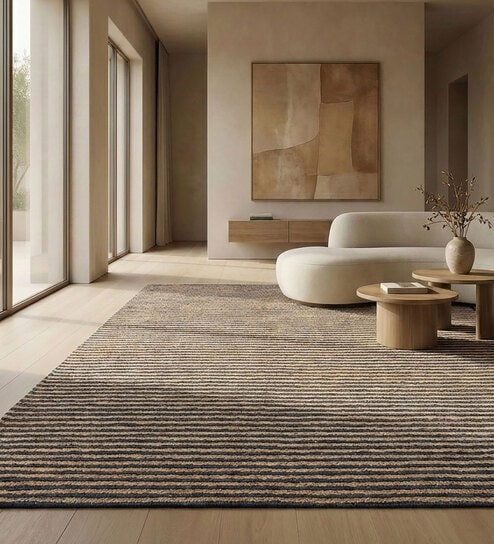 Soft Striped Rug 5X8 ft| Siam Blue & Tan Carpet Dhurrie