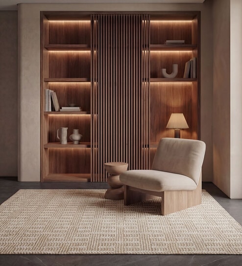 Soft Trellis Rug 5X8 ft| Tan & White Carpet Dhurrie