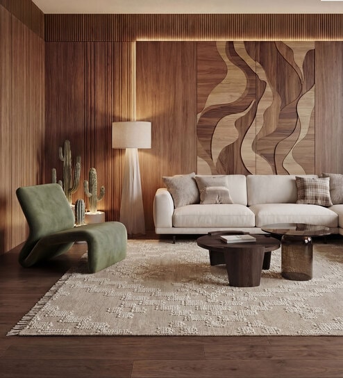 Soft Tribal Geometric Rug 3X4 ft| Beige & White Carpet Dhurrie