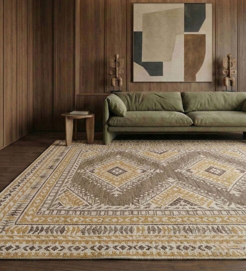 Soft Tribal Geometric Rug 5'6X7'6 ft| Wisteria & White Carpet Dhurrie