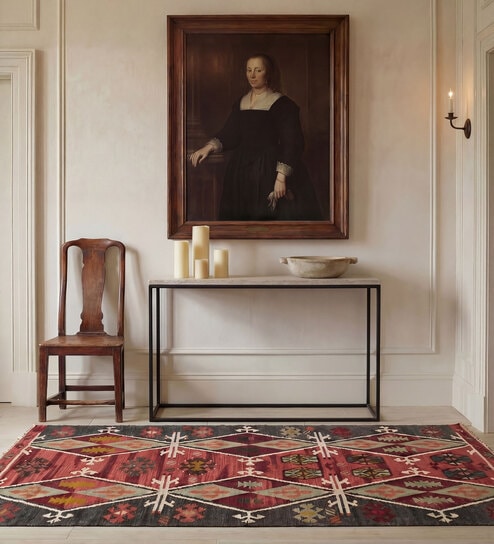 Soft Tribal Rug 5X7'6 ft| Ribbon Red & Treetop Carpet Dhurrie