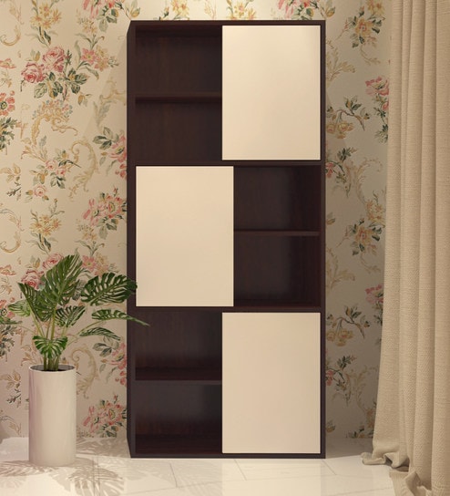 Astra Bookshelf-cum-File Cabinet in Ivory & Walnut Finish