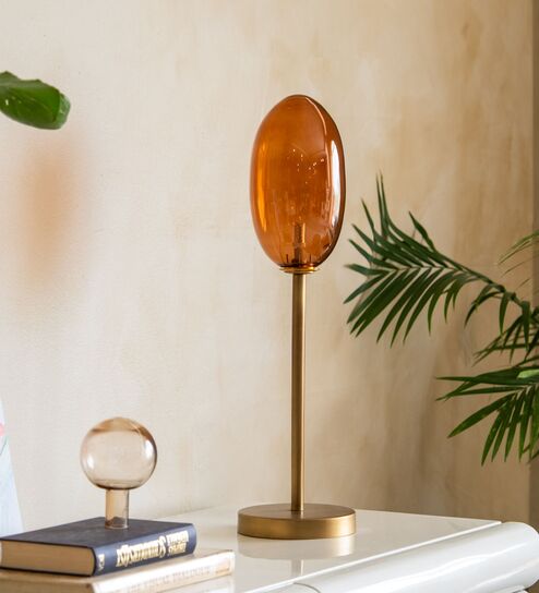Astra Gold Metal & Glass Table Lamp with Amber Shade