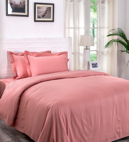 Pink Solid 200 TC Cotton 1 Double King Size Bedsheet with 2 Pillow Covers