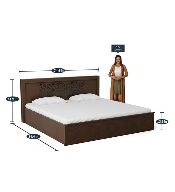 Buy Astra King Size Bed with Storage in Walnut Finish by Hometown