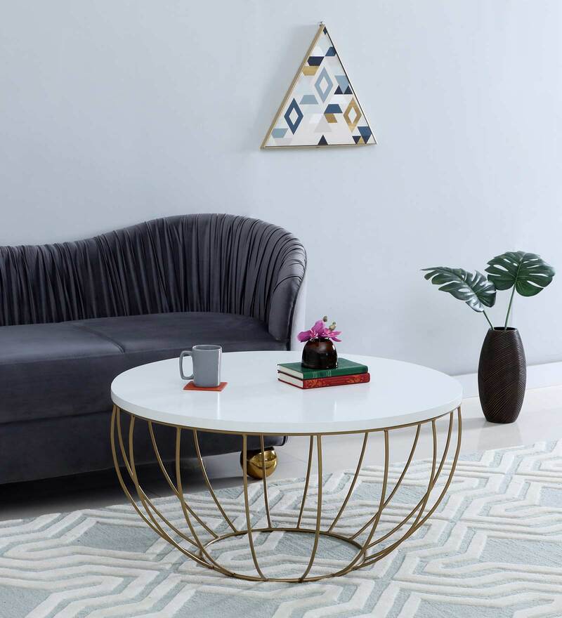 Buy Ashton Coffee Table in White & Gold Finish by Bohemiana Online
