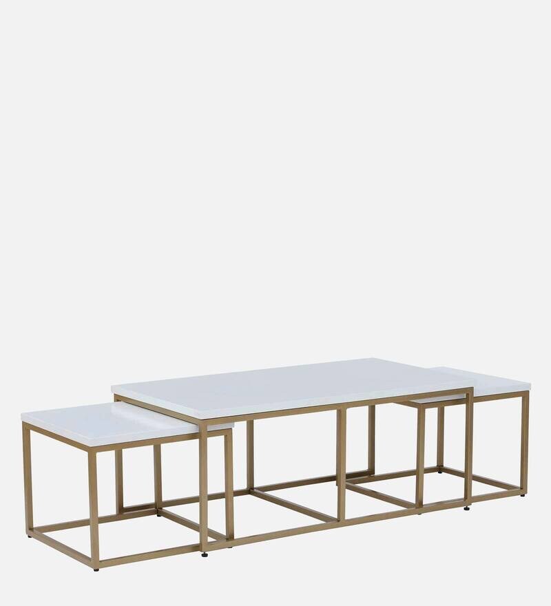 Buy Ashton Metal Nesting Coffee Table Set in White & Gold Finish Online