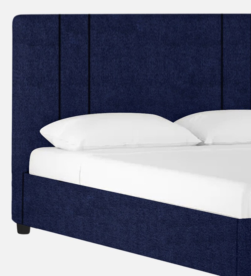 Buy Asyra Velvet Upholstered King Size Bed in Navy Blue Colour by Febonic Online Upholstered