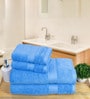 Blue Cotton Solid  500 GSM Bath & Hand Towels Pack of 4 (2 Bath 2 Hand)
