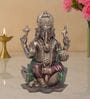 Lord Ganesha Idol Sitting on Lotus Decorative Showpiece   Brown & Red, 17.5cm