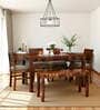 Ashoka Sheesham Wood 6 Seater Dining Table Set With Bench Sheesham In Brown