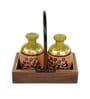 Asmi Orange & Green Mango Wood (Set of 3) Salt & Pepper Shaker with Tray