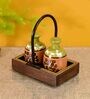 Asmi Orange & Green Mango Wood (Set of 3) Salt & Pepper Shaker with Tray
