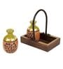 Asmi Orange & Green Mango Wood (Set of 3) Salt & Pepper Shaker with Tray