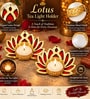 Assorted Golden Lotus Tealight and Diya Holders with Multicolour Accents and Tealight Candle 4 Pcs