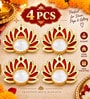 Assorted Golden Lotus Tealight and Diya Holders with Multicolour Accents and Tealight Candle 4 Pcs