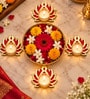 Assorted Golden Lotus Tealight and Diya Holders with Multicolour Accents and Tealight Candle 4 Pcs