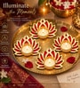 Assorted Golden Lotus Tealight and Diya Holders with Multicolour Accents and Tealight Candle 4 Pcs