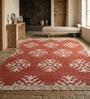 Soft Damask Rug 5X7 ft| Ribbon Red & White Carpet Dhurrie