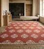 Soft Damask Rug 9X12 ft| Ribbon Red & White Carpet Dhurrie