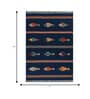 Soft Geometric Fish Pictorials Rug 4X6'6 ft| Deep Navy & Ribbon Red Carpet Dhurrie