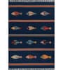 Soft Geometric Fish Pictorials Rug 4X6'6 ft| Deep Navy & Ribbon Red Carpet Dhurrie