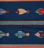Soft Geometric Fish Pictorials Rug 4X6'6 ft| Deep Navy & Ribbon Red Carpet Dhurrie