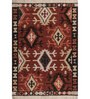 Soft Geometric Motif Rug 4'6X6'6 ft| Ribbon Red & Natural Brown Carpet Dhurrie