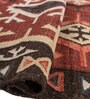 Soft Geometric Motif Rug 4'6X6'6 ft| Ribbon Red & Natural Brown Carpet Dhurrie