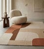 Soft Geometric Rug 4X5'6 ft| Beige & Orange Carpet Dhurrie