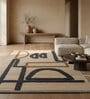 Soft Geometric Rug 5X7'6 ft| Tan & Ebony Carpet Dhurrie