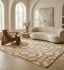 Soft Geometric Rug 5X8 ft| Tan & White Carpet Dhurrie
