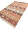 Soft Geometric Striped Rug 6'6X9'6 ft| Coral Essence & Yellow flash Carpet Dhurrie