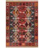 Soft Tribal Rug 5X7'6 ft| Ribbon Red & Treetop Carpet Dhurrie