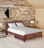 Aston Solid Wood Queen Size Bed With Drawer Storage In Honey Walnut Finish