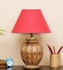 Ventus Maroon Cotton Shade Night Lamp With Wood Base
