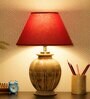 Ventus Maroon Cotton Shade Night Lamp With Wood Base