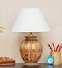 Greno White Cotton Shade Night Lamp With Wood Base