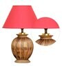 Ventus Maroon Cotton Shade Night Lamp With Wood Base