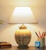 Greno White Cotton Shade Night Lamp With Wood Base
