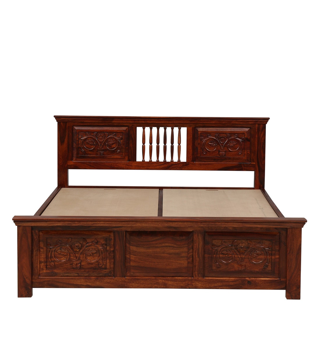 Buy Kumud Solid Wood Queen Bed With Storage In Honey Oak Finish